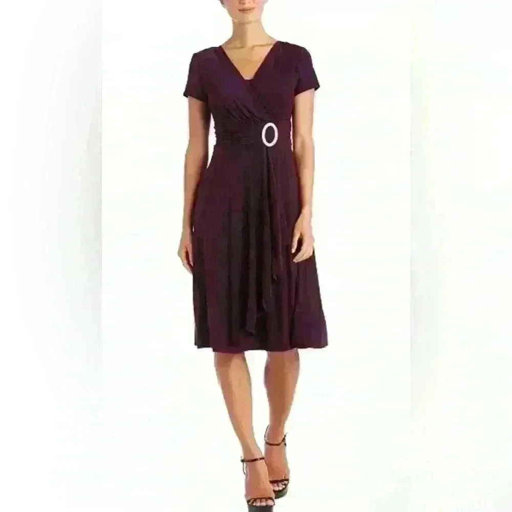 R&M Richards Rhinestone Buckle Dress Size 14 NWT in Merlot
